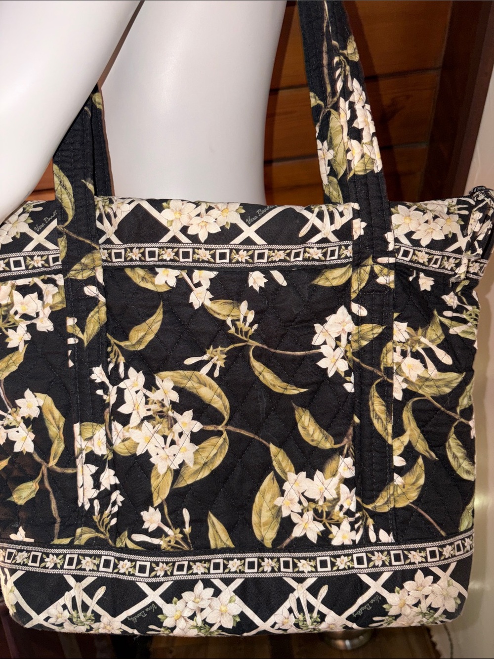 Vintage Vera Bradley Jasmine Quilted Tote Bag Black Floral Y2K Grandmacore